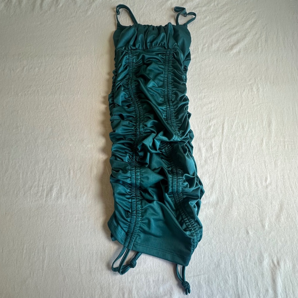 Sky to Moon Teal Green Ruched Bodycon‎ Mini Dress Adjustable Straps Women's M